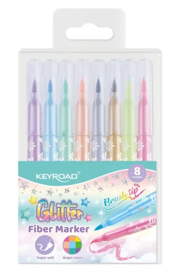Flamastry KEYROAD Fiber Marker Glitter brokatowe 8 kolor�w pastelowych