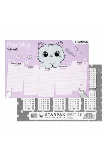 Starpak Plan lekcji z tabliczk� mno�enia Kitty 25 szt.