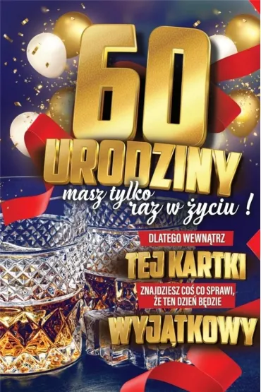 Yeku Karnet 60 Urodziny m�skie z naklejk� na butelk� JCX073
