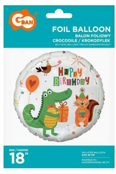 Balon foliowy Krokodylek z prezentem Happy Birthday 18 Godan