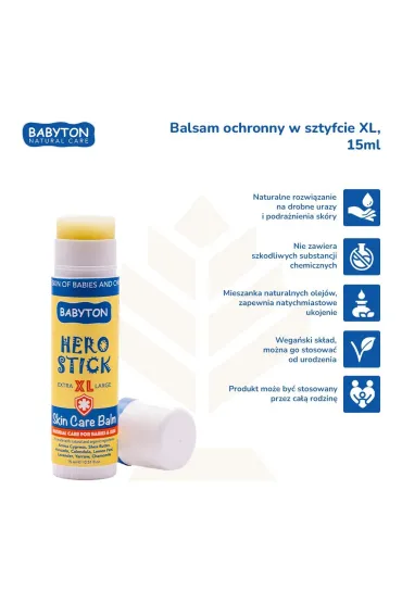 Babyton Balsam do pielgnacji skry w sztyfcie XL, bezpieczny od narodzin, Hero Stick 15 ml