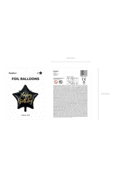 PartyDeco Balon foliowy Happy Birthday czarny 40cm