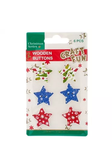 Craft with Fun Ozdoba dekoracyjna drewniana Guzik gwiazdy 6 szt.