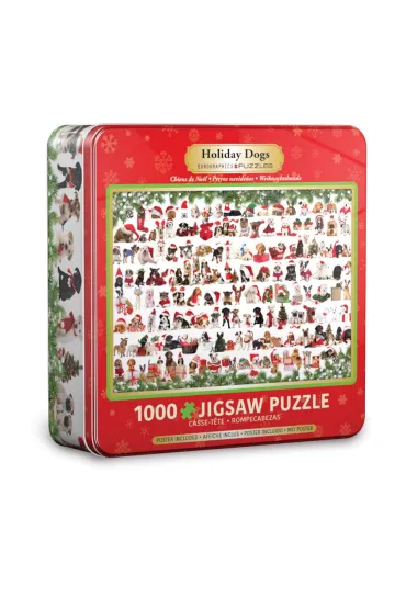 Puzzle 1000 el. Holiday Dogs - Tin metal box Eurographics