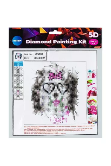 Centrum Diamentowa mozaika 5D - Dog in glasses 20x20cm