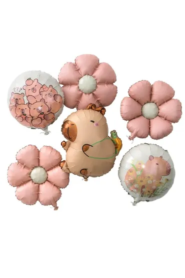 dpCraft Balony foliowe matowe kapibara - stokrotka 6 szt
