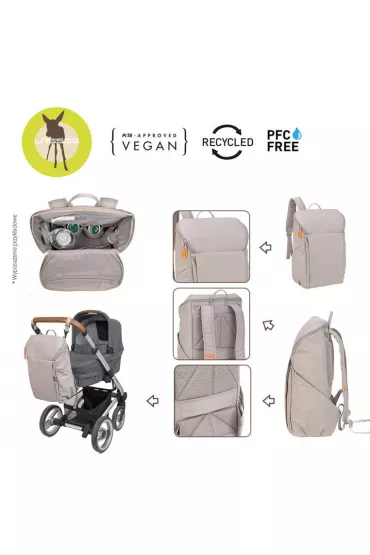 Lassig Green Label Plecak dla mam z akcesoriami Slender Up Backpack taupe beowy
