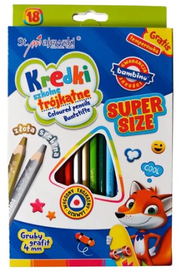 St. Majewski Kredki tr�jk�tne Super Size + temper�wka 18 kolor�w
