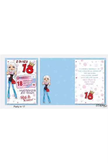 Stamp Karnet Party naklejany B6+koperta Urodziny 18 wz17