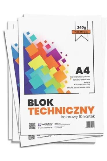 Blok techniczny A4 kolor Wektor PREMIUM 240 g 10 szt.
