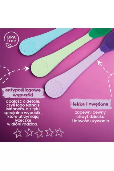 Nana`s Manners Etap 1, �y�eczki do rozszerzania diety, kolor 3 szt.