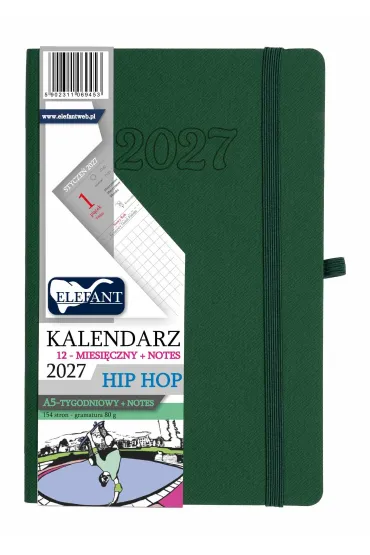 Kalendarz 2027 A5 tygodniowy Hip hop zielony