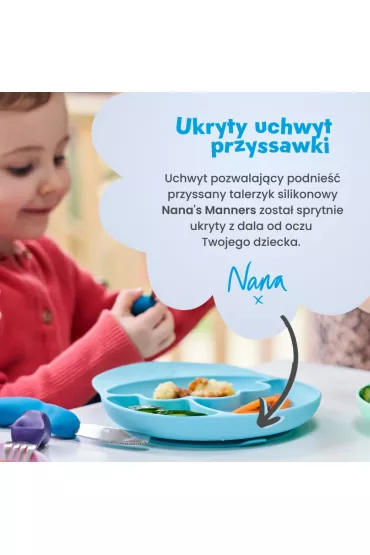 Nana`s Manners Etap 2, Talerz silikonowy tr�jdzielny z przyssawk�, niebieski