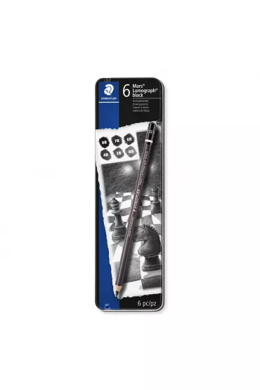 Staedtler O��wki sze�ciok�tne Mars Lumograph black, 2B do 8B, metalowe pude�ko, 6 sztuk