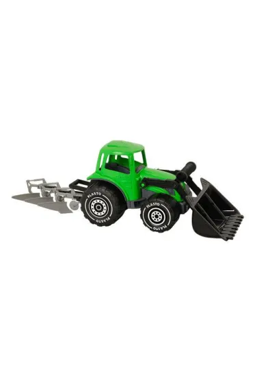 Traktor z �adowaczem i p�ugiem 52cm zielony Tactic
