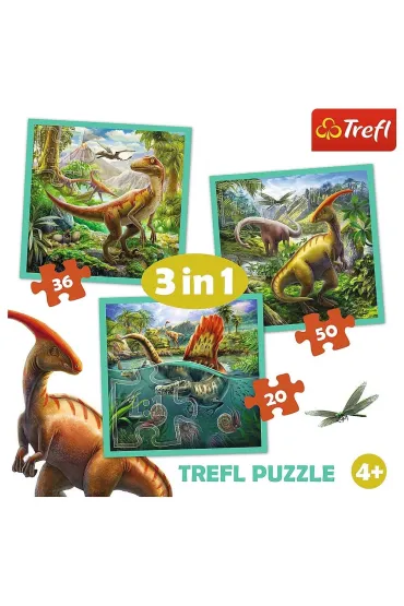 Puzzle 3w1 (20+36+50 el.) Niezwyk�y �wiat dinozaur�w Trefl