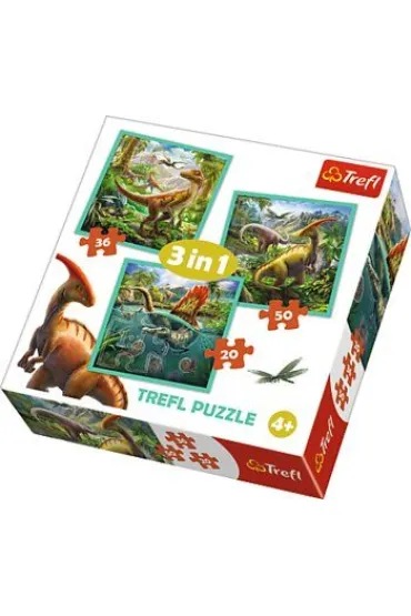 Puzzle 3w1 (20+36+50 el.) Niezwyk�y �wiat dinozaur�w Trefl