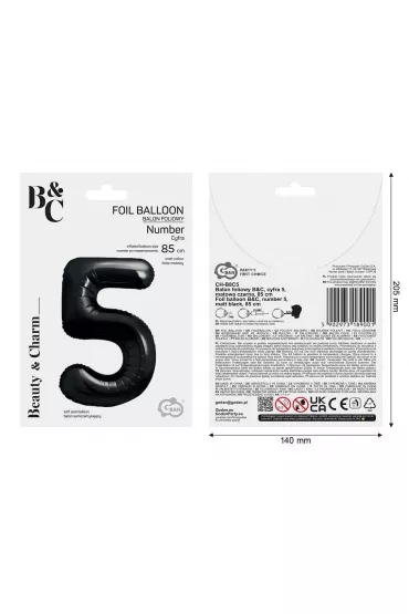 Godan Balon foliowy B&C cyfra 5 matowa czarna 85cm
