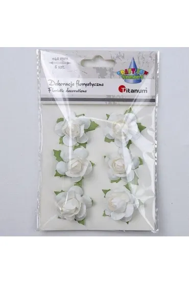 Titanum Papierowe r�e na druciku 40mm bia�e 6 szt.