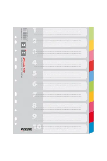 Przek�adki A4 Office Products karton 223x297mm 10 kart mix kolor�w