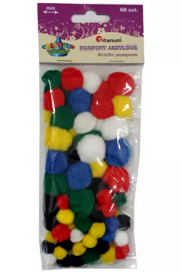 Titanum Pompony akrylowe mix rozmiar�w i kolor�w 68 szt.