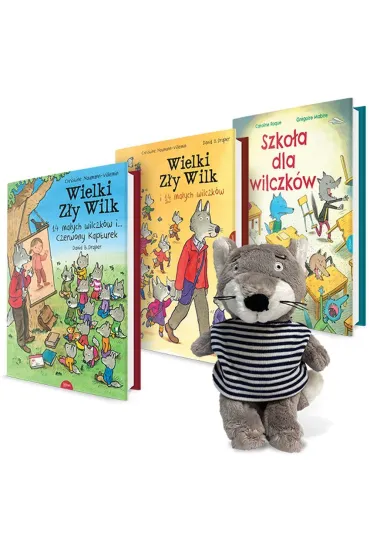 Pakiet: Wielki Z�y Wilk, 14 ma�ych wilczk�w i... Czerwony  Kapturek, Wielki z�y wilk i 14 ma�ych wilczk�w, Szko�a dla wilczk�w + maskotka - Christine  Naumann-Villemin, David B Draper
