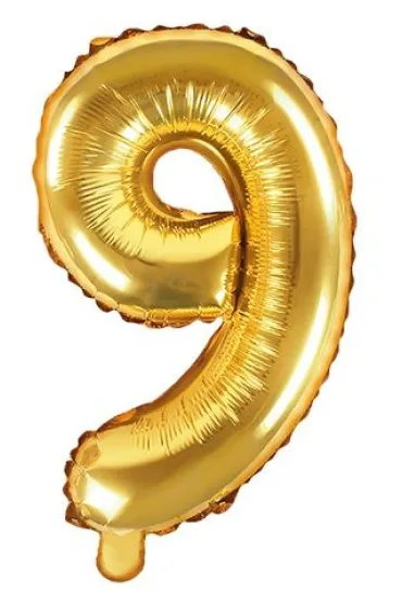PartyDeco Balon foliowy Cyfra "9", 35cm, z�oty