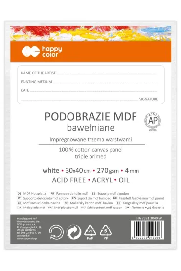 Happy Color Podobrazie bawe�niane impregnowane bia�e 30x40cm, 4mm