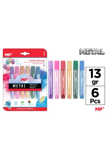 Main paper Klej MP brokatowy metalizowany w p�ynie blister 6 kolor�w 6x13g