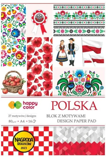 Blok z motywami POLSKA, 80g/m2, A4, 16 ark., 27 motyw�w, Happy Color