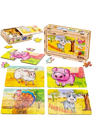 Puzzle drewniane 4w1 zwierz�ta domowe PuzzleOK