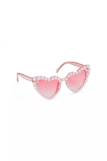 PartyDeco Okulary serduszka z per�ami r�owy