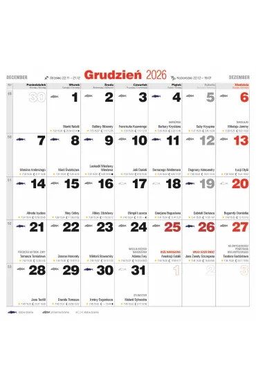 Kalendarze �cienne Kalendarz albumowy du�y 2026 W�dkarski KAD-2