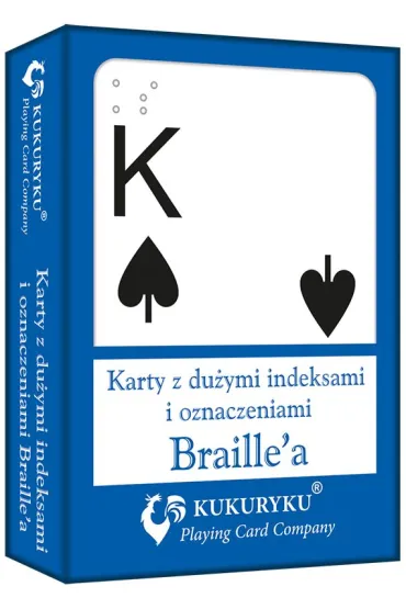 Karty do gry niebieskie z du�ymi indeksami i znakami Braile'a Kukuryku