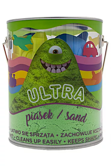 Ultra Piasek - puszka 900g zielony + 4 du�e foremki Pojazdy + 2 narz�dzia Epee