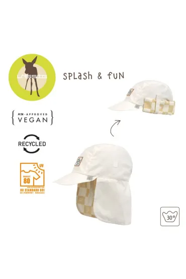 Lassig Czapka z filtrem UV80 z daszkiem i os�on� karku Splash & Fun Krata vanilla/sea salt, rozm. 52/53