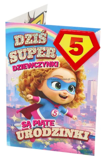 Yeku Karnet Urodziny 5 dziewczynka - Superbohaterka