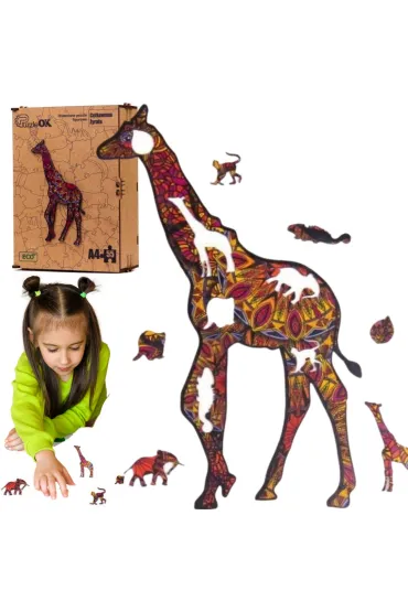 Puzzle drewniane eko 55 el. C�tkowana �yrafa A4 PuzzleOK