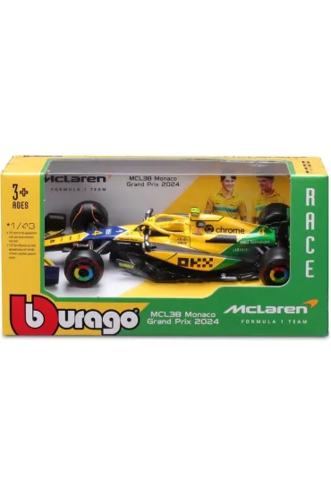 Bburago model 1:43 bolid f1 mclaren mcl38 norris monaco gp 2024 senna 18-38214