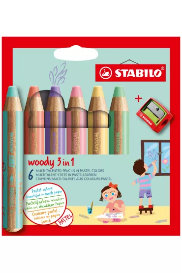 Kredka drewniana STABILO woody 3w1 pastelowa z temper�wk� 6 szt.