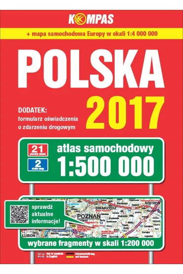 Atlas samochodowy Polski 2017 kompas 1:500 000