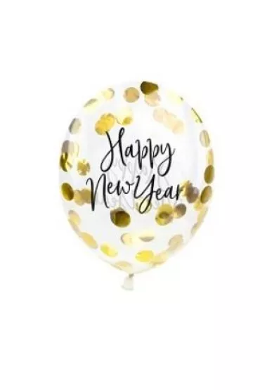 PartyDeco Balony z konfetti - Happy New Year, 27cm, z�oty: 1op./3szt.
