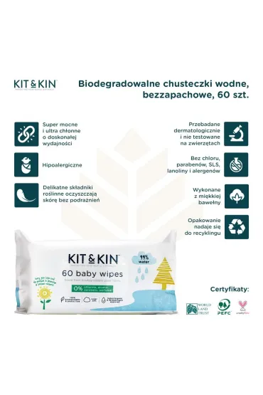 Kit and Kin Biodegradowalne Bezzapachowe Chusteczki nawil�ane dla dzieci 60 szt.