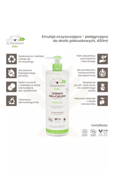 Alphanova Bebe Bio, Delikatny Balsam Oliwny dla niemowlt 400 ml