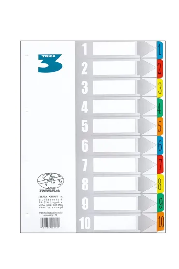 Tres Przek�adki A4 indeksuj�ce kolorowe 1-10 numerowane