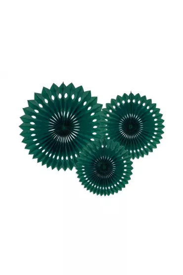 PartyDeco Rozety dekoracyjne ciemne zielone 20-30cm