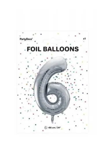 PartyDeco Balon foliowy 6 srebrny 86cm
