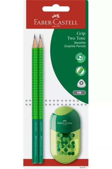 Faber-Castell Zestaw grip 2001 two tone 2 o��wki+temper�wka z gumk� mix kolor�w blister