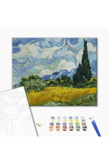 Brushme Malowanie po numerach - Pole z Zielon� Pszenic� i Cyprys 40x50cm