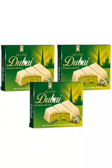 Alyan Dubajska Czekolada Biaa z Nadzieniem Pistacjowym i Kunaf Zestaw 3 x 100 g